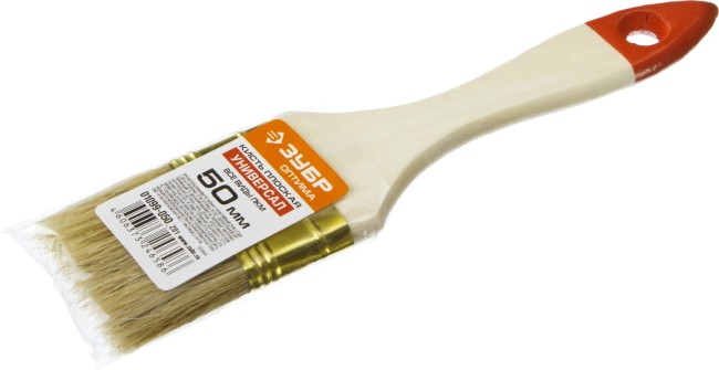 Кисть плоская ЗУБР "УНИВЕРСАЛ-ОПТИМА", светлая щетина, деревянная ручка, 50мм,  ( 01099-050_z01 )