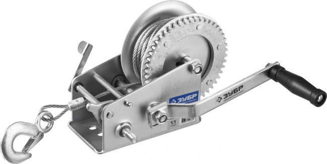 Лебедка ручная барабанная ЗУБР "ПРОФЕССИОНАЛ", тяговая, тросовая, 1,1т, 8м,  ( 43113-1.1_z01 )