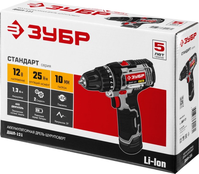 ДШЛ-121 дрель-шуруповерт в коробке, ЗУБР.,  ( ДШЛ-121 )