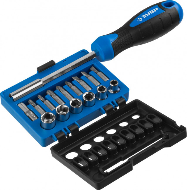 ПРО 16 Набор: Битодержатель с битами и головками, Cr-V сталь, двухкомпонентная рукоятка, в блистере, 16 предметов, ЗУБР Профессионал, ( 25216 ) ПРО 16 Набор: Битодержатель с битами и головками, Cr-V сталь, двухкомпонентная рукоятка, в блистере, 16 предметов, ЗУБР Профессионал, ( 25216 )