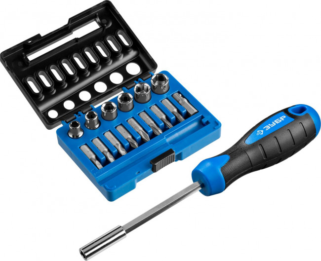 ПРО 16 Набор: Битодержатель с битами и головками, Cr-V сталь, двухкомпонентная рукоятка, в блистере, 16 предметов, ЗУБР Профессионал, ( 25216 ) ПРО 16 Набор: Битодержатель с битами и головками, Cr-V сталь, двухкомпонентная рукоятка, в блистере, 16 предметов, ЗУБР Профессионал, ( 25216 )