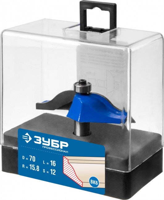 Фреза фигирейная №1, D= 70мм, рабочая длина-16мм, радиус-15,8мм, хв.-12мм, d-12,7мм, ЗУБР Профессионал, ( 28760-70 )