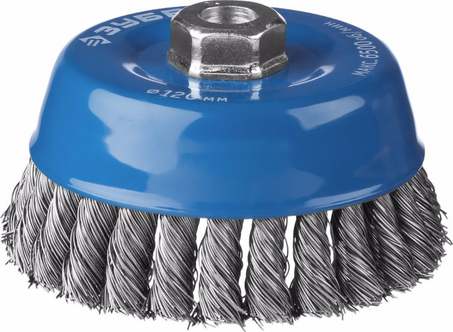 ЗУБР "ПРОФЕССИОНАЛ". Щетка чашечная для УШМ, плетеные пучки стальной проволоки 0,5мм, 120ммхМ14,  ( 35275-120_z02 )