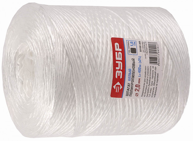 Шпагат ЗУБР полипропиленовый, d=2,0 мм, 400м, белый, 22 кгс, 1,6 ктекс,  ( 50100-400 )
