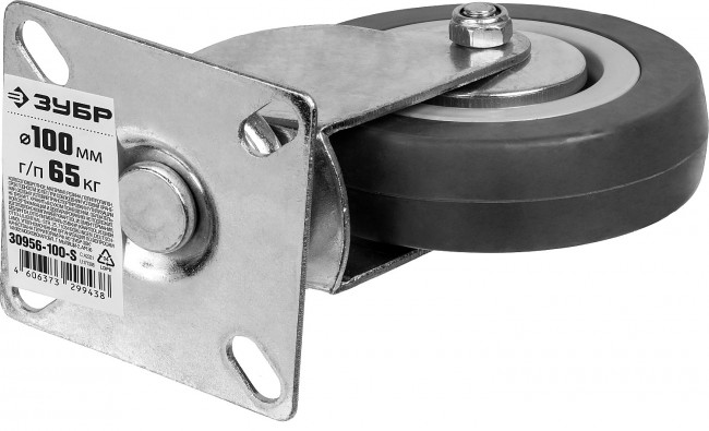 Колесо поворотное d=100 мм, г/п 65 кг, резина/полипропилен, ЗУБР, ( 30956-100-S ) Колесо поворотное d=100 мм, г/п 65 кг, резина/полипропилен, ЗУБР, ( 30956-100-S )