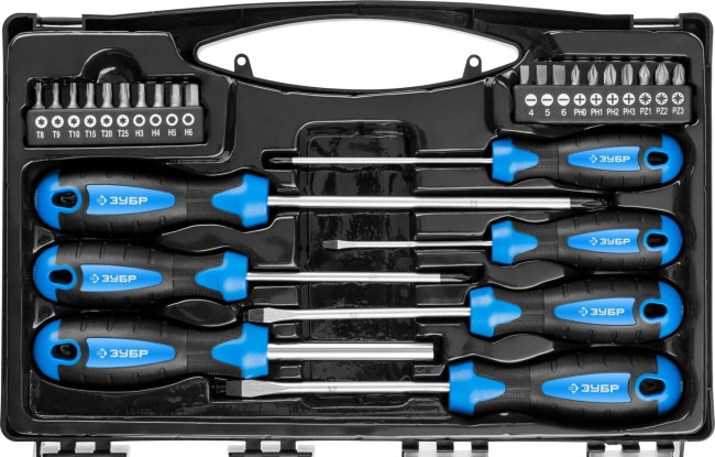 Набор: Отвертки профессиональные, Cr-Mo сталь, магнитный наконечник, в коробке, 27 предметов, ЗУБР "ПРОФЕССИОНАЛ", ( 25240 )