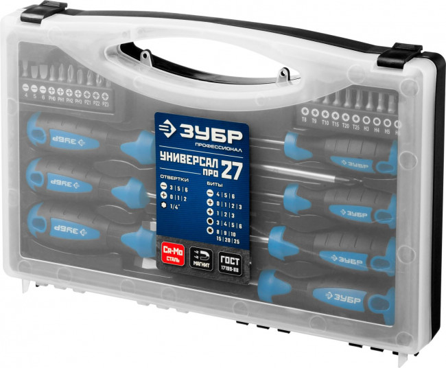 Набор: Отвертки профессиональные, Cr-Mo сталь, магнитный наконечник, в коробке, 27 предметов, ЗУБР "ПРОФЕССИОНАЛ", ( 25240 )