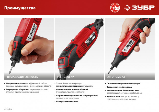 Гравер электрический, ЗУБР ЗГ-160 КН41, 220В, 160 Вт, 3.2 мм, 15000-35000 об/мин, набор насадок, цанг и державок, гибкий вал, штатив, 41 предмет, кейс ( ЗГ-160 КН41 )