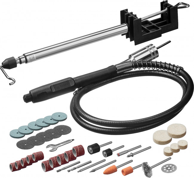 Гравер электрический, ЗУБР ЗГ-160 КН41, 220В, 160 Вт, 3.2 мм, 15000-35000 об/мин, набор насадок, цанг и державок, гибкий вал, штатив, 41 предмет, кейс ( ЗГ-160 КН41 )