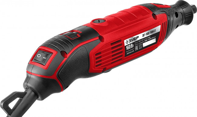 Гравер электрический, ЗУБР ЗГ-160 КН41, 220В, 160 Вт, 3.2 мм, 15000-35000 об/мин, набор насадок, цанг и державок, гибкий вал, штатив, 41 предмет, кейс ( ЗГ-160 КН41 )