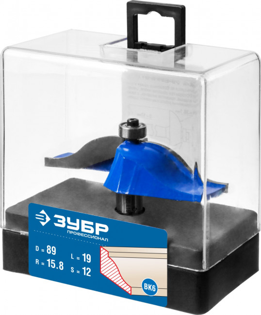 Фреза фигирейная №1, D= 89мм, рабочая длина-19мм, радиус-15,8мм, хв.-12мм, d-12,7мм, ЗУБР Профессионал, ( 28760-89 )