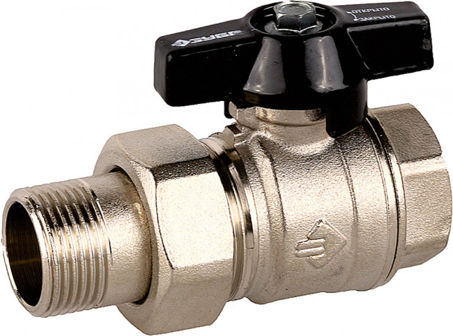 Кран шаровой ЗУБР полнопроходной с накидной гайкой "мама-папа", бабочка, никелированная латунь, 3/4" ,  ( 4-51327-C-3/4 )