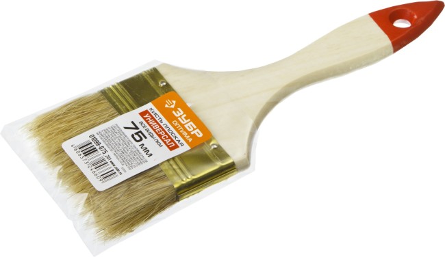 Кисть плоская ЗУБР "УНИВЕРСАЛ-ОПТИМА", светлая щетина, деревянная ручка, 75мм,  ( 01099-075_z01 )
