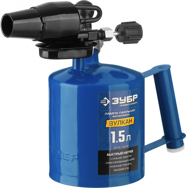 ЗУБР "ПРОФЕССИОНАЛ". Лампа паяльная ВУЛКАН, со стальным эжектором, 1,5 л,  ( 40652-1.5_z02 )