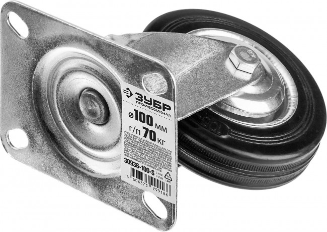 Колесо поворотное d=100 мм, г/п 70 кг, резина/металл, игольчатый подшипник, ЗУБР Профессионал, ( 30936-100-S ) Колесо поворотное d=100 мм, г/п 70 кг, резина/металл, игольчатый подшипник, ЗУБР Профессионал, ( 30936-100-S )