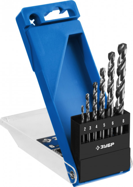 Набор сверл по металлу 6 шт (d=2-8 мм), Проф-А, класс А, сталь Р6М5, ЗУБР Профессионал 29625-H6 ( 29625-H6 )