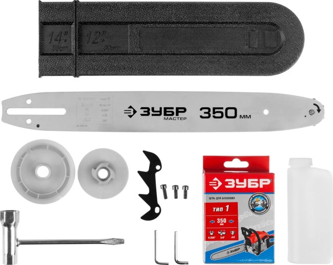 Пила цепная бензиновая, хромир. цилиндр, праймер, 37 см3 (1,2 кВт), шина 35 см, 11500 об/мин, ЗУБР,  ( ПБЦ-М370 35П )