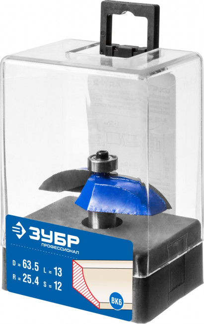 Фреза фигирейная №2, D= 63,5мм, рабочая длина-13мм, радиус-25,4мм, хв.-12мм, d-12,7мм, ЗУБР Профессионал, ( 28761-63.5 )