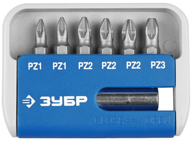 Набор ЗУБР: Биты с магнитным адаптером, хромомолибденовая сталь S2, PZ1(2шт), PZ2(3шт), PZ3(1шт), 7 пред,  ( 26042-H7 )