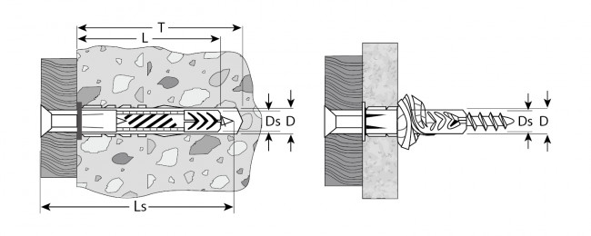 Дюбель универсальный полипропиленовый, с бортиком, в комплекте с оцинкованным шурупом, 6 х 52 мм, 12 шт, ЗУБР,  ( 4-301206-06-052 )