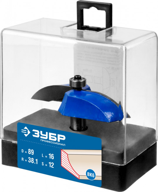 Фреза фигирейная №2, D= 89мм, рабочая длина-16мм, радиус-38,1мм, хв.-12мм, d-12,7мм, ЗУБР Профессионал, ( 28761-89 )