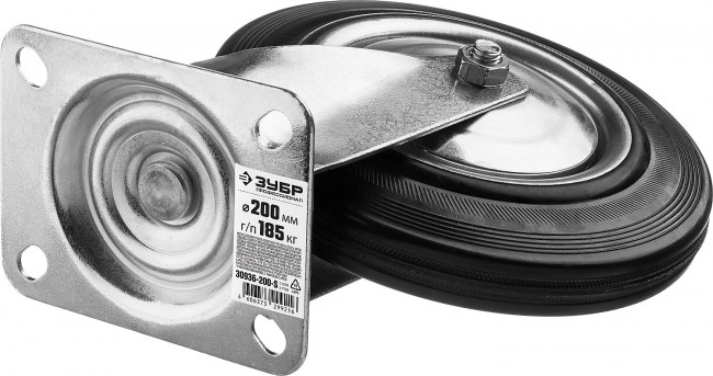 Колесо поворотное d=200 мм, г/п 185 кг, резина/металл, игольчатый подшипник, ЗУБР Профессионал,  ( 30936-200-S )