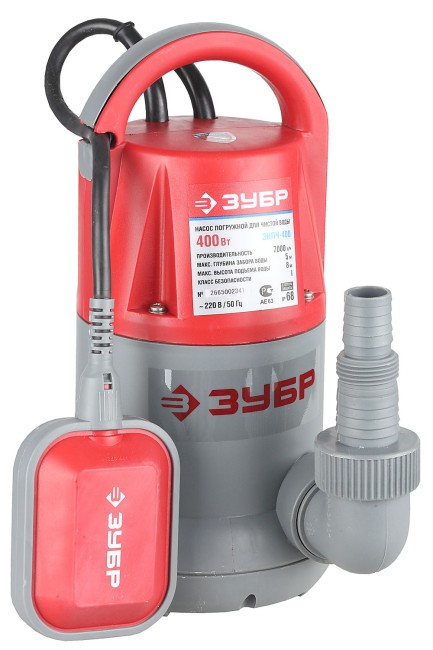 Насос погружной, ЗУБР ЗНПЧ-400, дренажный, для чистой воды, пропускная способность 200 л/мин, 400 Вт, напор 8 м, провод 10 м,  ( ЗНПЧ-400 )