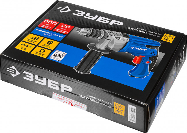 Дрель удар, ЗУБР Профессионал ЗДУ-850 ЭРММ2, реверс, мет. корпус редуктора, патрон 13 мм, реверс, 0-2800 об/мин, 0-44800 уд/мин, 850 Вт,  ( ЗДУ-850 ЭРММ2 )