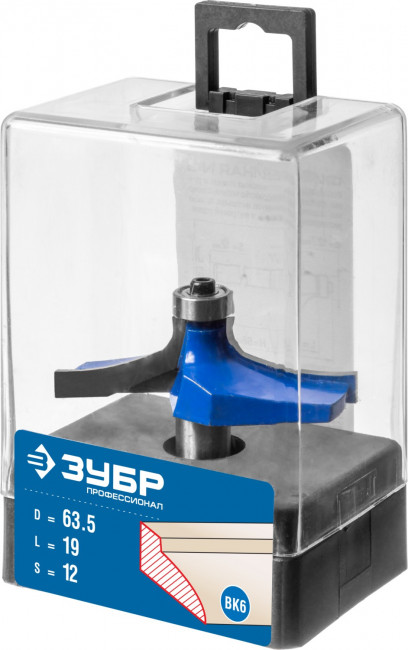 Фреза фигирейная №3, D= 63,5мм, рабочая длина-19мм, радиус -мм, хв.-12мм, d-12,7мм, ЗУБР Профессионал, ( 28762-63.5 )