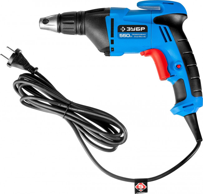 Шуруповерт сетевой УНИВЕРСАЛ, ЗУБР ПРОФЕССИОНАЛ ЗСШ-550-45, патрон HEX 1/4" (6.35мм), 220 В, 550 Вт, 0-4500 об/мин, 0-15 мм, 1.6 кг, 3 м,  ( ЗСШ-550-45 )