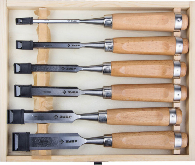 Набор: Стамески-долото "СТ 500" с деревянной ручкой, хромованадиевые, 6/10/12/16/20/25мм, 6шт, ЗУБР,  ( 18096-H6 )