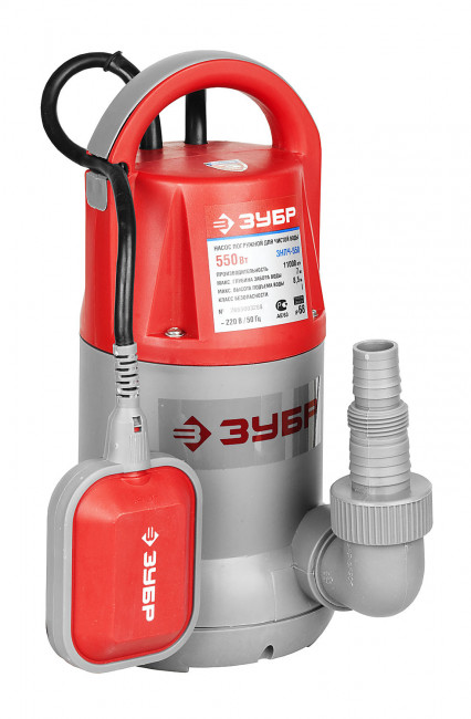 Насос погружной, ЗУБР ЗНПЧ-550, дренажный, для чистой воды, пропускная способность 240 л/мин, 550 Вт, напор 8.5 м, провод 10 м,  ( ЗНПЧ-550 )