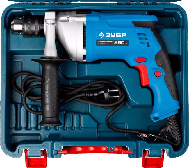 Дрель удар., ЗУБР Профессионал ЗДУ-850 ЭРМКМ2, реверс, мет. корпус редуктора, патрон 13 мм, реверс, 0-2800 об/мин, 0-44800 уд/мин, 850 Вт, кейс,  ( ЗДУ-850 ЭРМКМ2 )