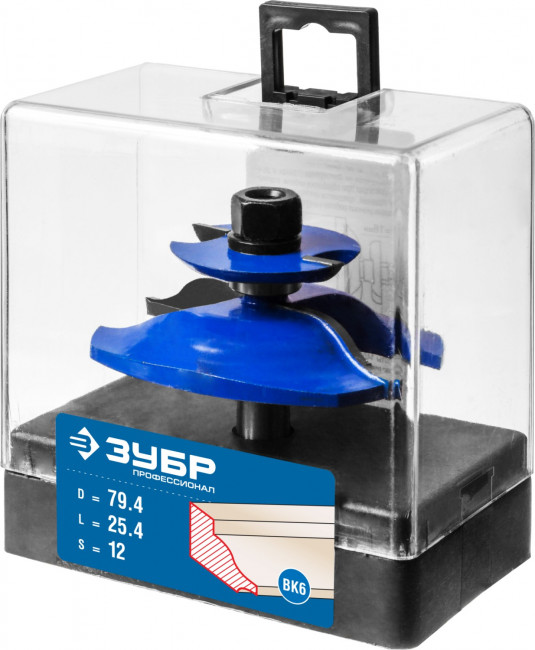 Фреза фигирейная двухсторонняя, D= 79,4мм, рабочая длина-25,4мм, хв.-12мм, d-16мм, ЗУБР Профессионал, ( 28763-79.4 )