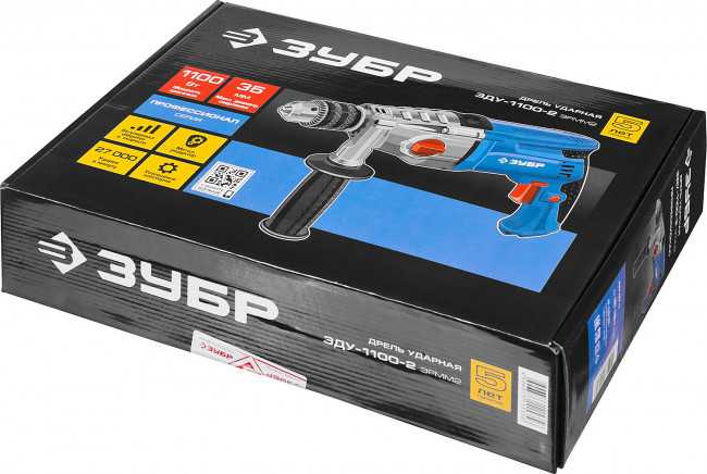 Дрель ударная, ЗУБР Профессионал ЗДУ-1100-2 ЭРММ2, 2-скоростная, мет. корпус редуктора, патрон 13 мм, сталь-16 мм/бетон-16 мм/дерево-35 мм, 1100 Вт,  ( ЗДУ-1100-2 ЭРММ2 )