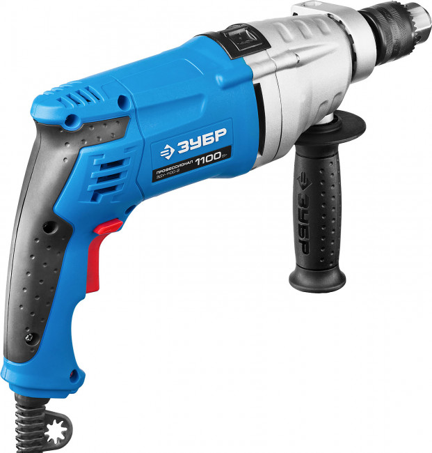 Дрель ударная, ЗУБР Профессионал ЗДУ-1100-2 ЭРММ2, 2-скоростная, мет. корпус редуктора, патрон 13 мм, сталь-16 мм/бетон-16 мм/дерево-35 мм, 1100 Вт,  ( ЗДУ-1100-2 ЭРММ2 )