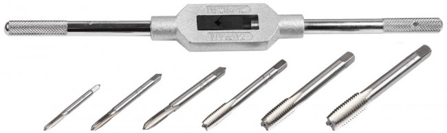 Набор ЗУБР "МАСТЕР" с металлореж. инструментом, метчики однопроходные М4-М12, метчикодержатель - на карточке, 7предметов,  ( 28126-H7 )