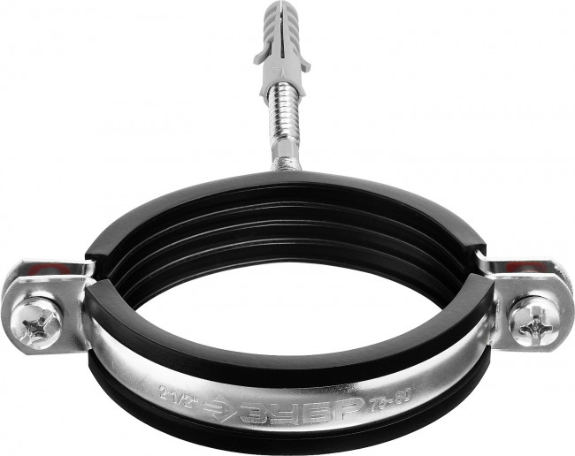 Хомут трубный с гайкой, оцинкованный, в комплекте с сантехнической шпилькой и дюбелем, 2 1/2", 1шт, ЗУБР,  ( 37866-75-80_z01 )