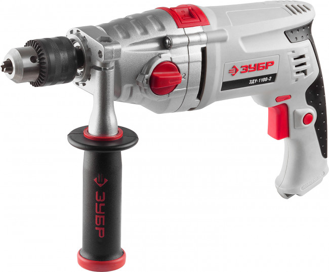 Дрель удар., ЗУБР Профессионал ЗДУ-1100-2 ЭРМКМ2, 2-скор., мет. корпус редуктора, патрон 13 мм, сталь-16 мм/бетон-16 мм/дерево-35 мм, 1100 Вт, кейс,  ( ЗДУ-1100-2 ЭРМКМ2 )