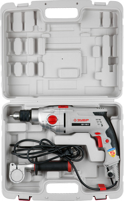 Дрель удар., ЗУБР Профессионал ЗДУ-1100-2 ЭРМКМ2, 2-скор., мет. корпус редуктора, патрон 13 мм, сталь-16 мм/бетон-16 мм/дерево-35 мм, 1100 Вт, кейс,  ( ЗДУ-1100-2 ЭРМКМ2 )