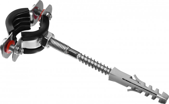 Хомут трубный с гайкой, оцинкованный, в комплекте с сантехнической шпилькой и дюбелем, 1/2", 1шт, ЗУБР,  ( 37866-20-24_z01 )