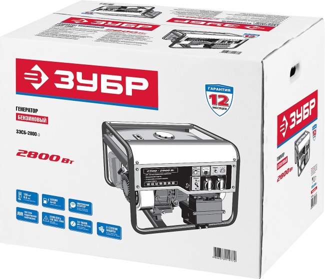 Бензиновый генератор с электростартером, 2800 Вт, ЗУБР,  ( ЗЭСБ-2800-Э )