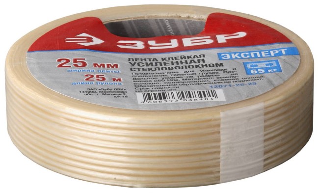 Клейкая лента, ЗУБР Эксперт 12071-25-10, однонаправленная, усиленная стекловолокном, 25мм х 10м,  ( 12071-25-10 )