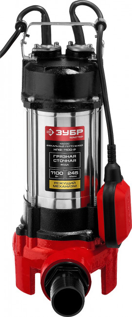Насос фекальный погружной, ЗУБР НПФ-1100-Р, 1100 Вт, пропускная способность 245 л/мин, напор 8 м, чугунный корпус, провод 5 м, с режущим механизмом,  ( НПФ-1100-Р )