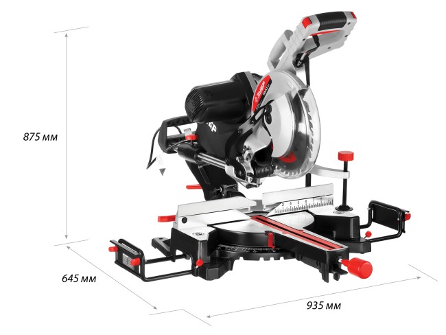Пила торцовочная, ЗУБР ЗПТ-255-1800 ПЛР, d= 255 x 30 с протяжкой, ременная передача, 1800Вт, лазер, удлинители стола,  ( ЗПТ-255-1800 ПЛР )