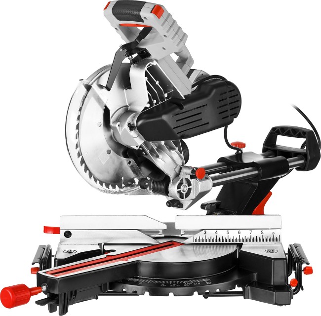 Пила торцовочная, ЗУБР ЗПТ-255-1800 ПЛР, d= 255 x 30 с протяжкой, ременная передача, 1800Вт, лазер, удлинители стола,  ( ЗПТ-255-1800 ПЛР )