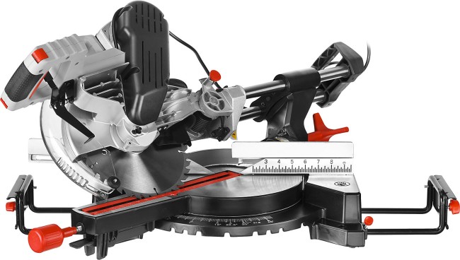 Пила торцовочная, ЗУБР ЗПТ-255-1800 ПЛР, d= 255 x 30 с протяжкой, ременная передача, 1800Вт, лазер, удлинители стола,  ( ЗПТ-255-1800 ПЛР )