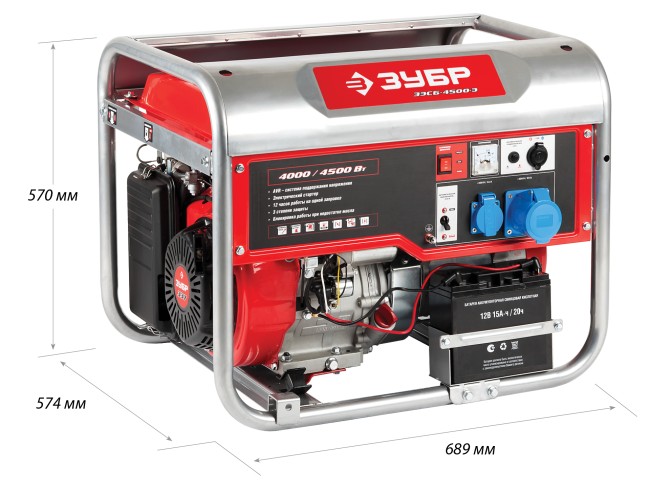 Бензиновый генератор с электростартером, 4500 Вт, ЗУБР,  ( ЗЭСБ-4500-Э )