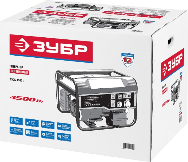 Бензиновый генератор с электростартером, 4500 Вт, ЗУБР,  ( ЗЭСБ-4500-Э )
