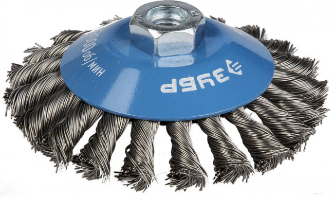 ЗУБР "ПРОФЕССИОНАЛ". Щетка коническая для УШМ, плетеные пучки стальной проволоки 0,5мм, 115ммхМ14,  ( 35269-115_z02 )